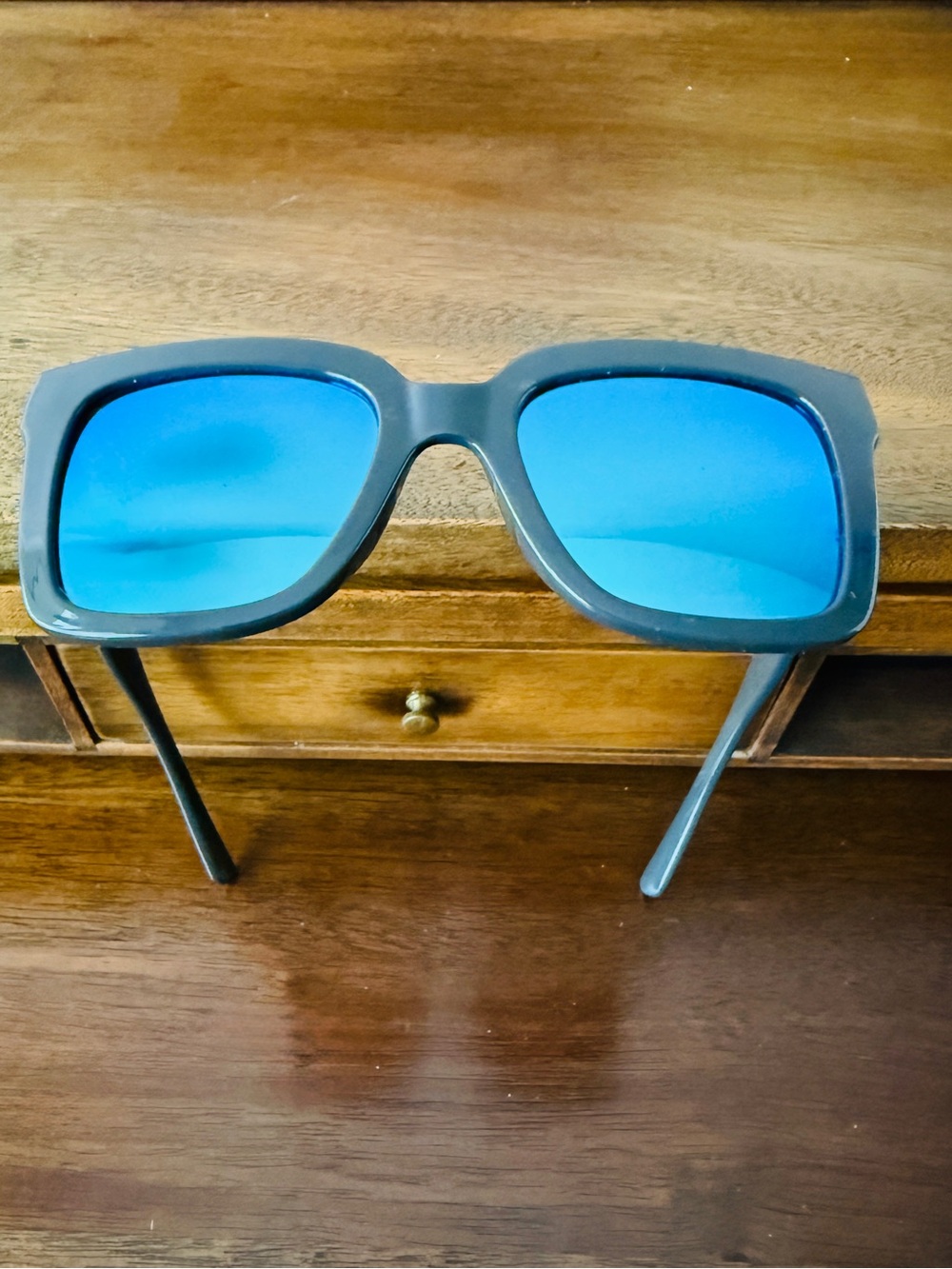 Quay Australia Supine Oversized Square Sunglasses Grey Frame Blue Mirror